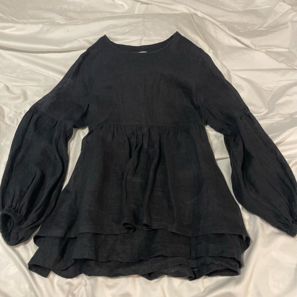 100% Linen Black Blouse - Picture 2 of 7